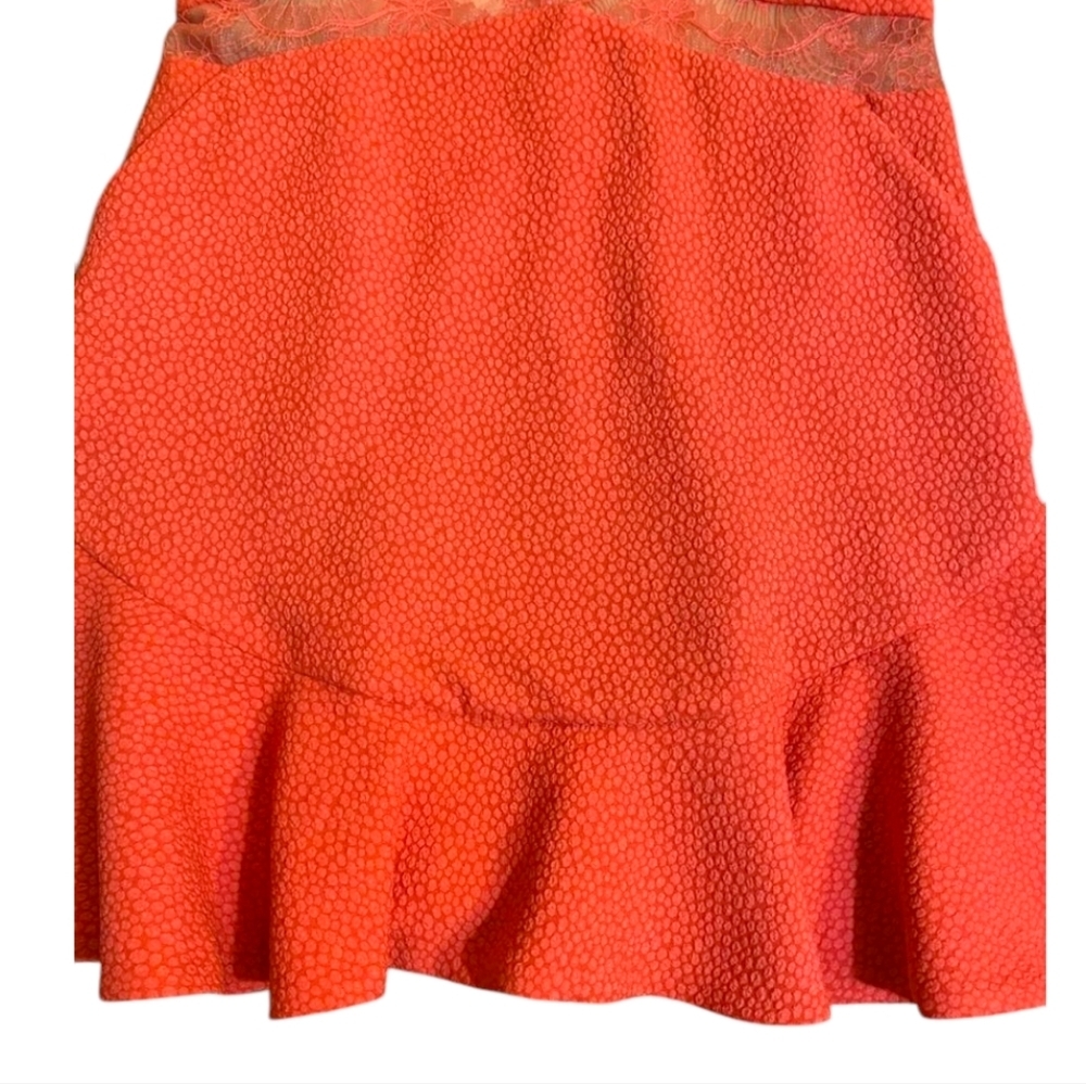 Three Floor Coral Lace Long Sleeve Mini Dress - Picture 6 of 16